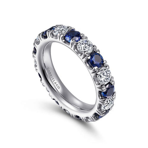 14K White Gold French Pavé Set Sapphire and Diamond Eternity Band
