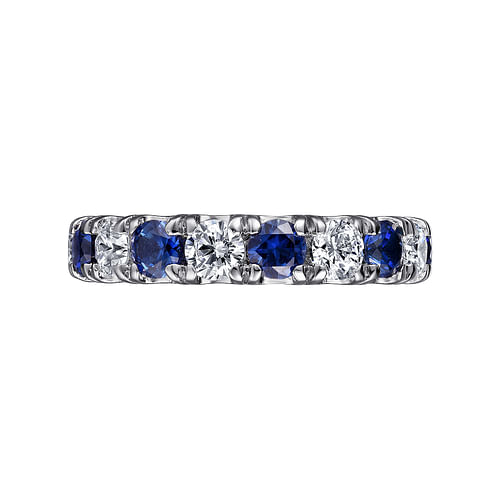 14K White Gold French Pavé Set Sapphire and Diamond Eternity Band
