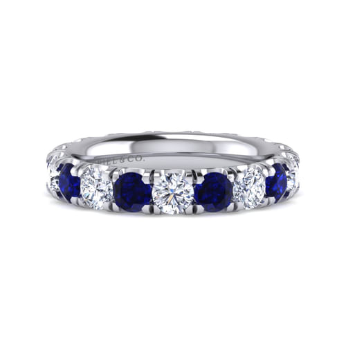 14K White Gold French Pavé Set Sapphire and Diamond Eternity Band