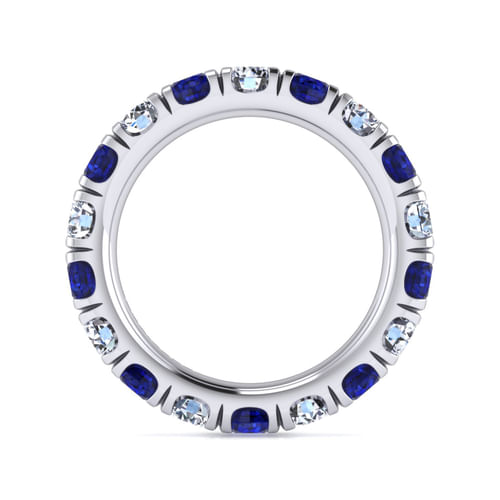 14K White Gold French Pavé Set Sapphire and Diamond Eternity Band