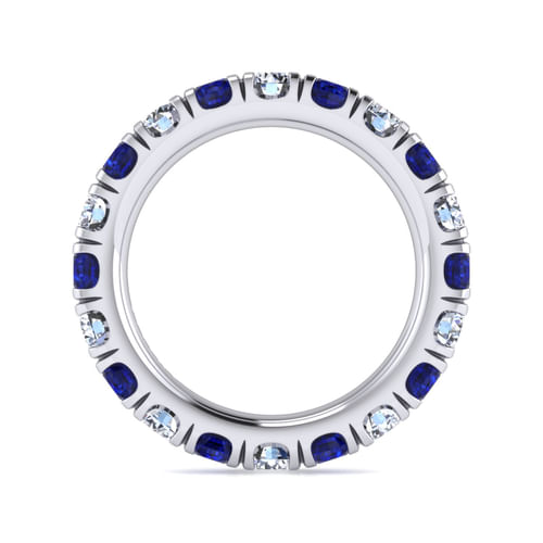 14K White Gold French Pavé Set Sapphire and Diamond Eternity Band