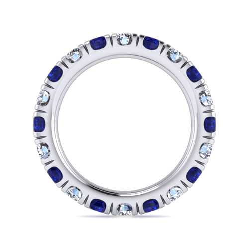 14K White Gold French Pavé Set Sapphire and Diamond Eternity Band