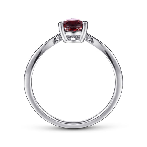 14K White Gold Garnet Diamond Chevron Ring