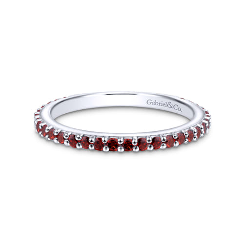 14K White Gold Garnet Stackable Ladies Ring
