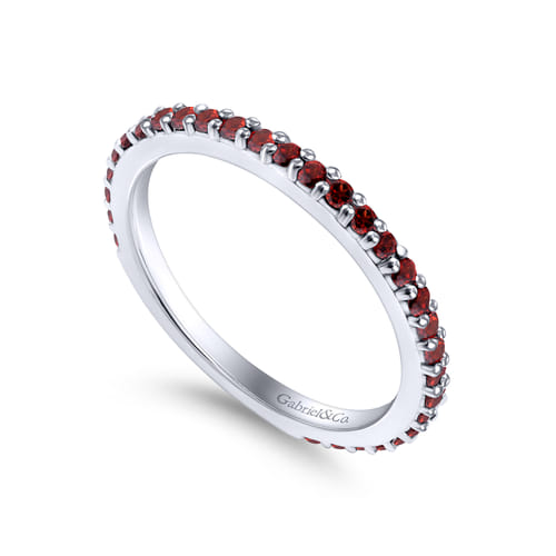 14K White Gold Garnet Stackable Ladies Ring