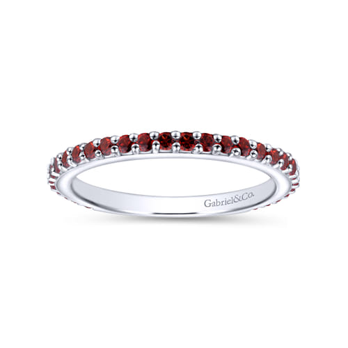 14K White Gold Garnet Stackable Ladies Ring