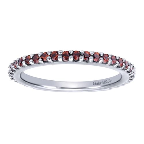 14K White Gold Garnet Stackable Ladies Ring