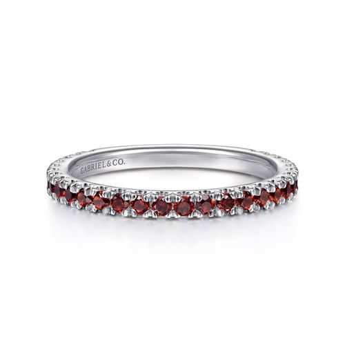 14K White Gold Garnet Stackable Ring