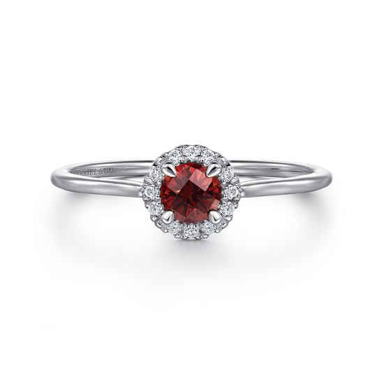 Gabriel - 14K White Gold Garnet and Diamond Halo Ring
