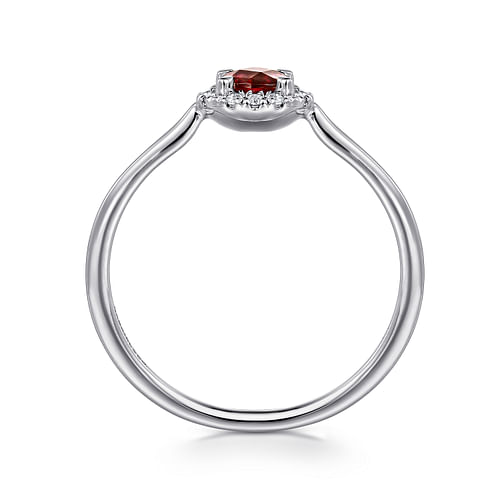 14K White Gold Garnet and Diamond Halo Ring