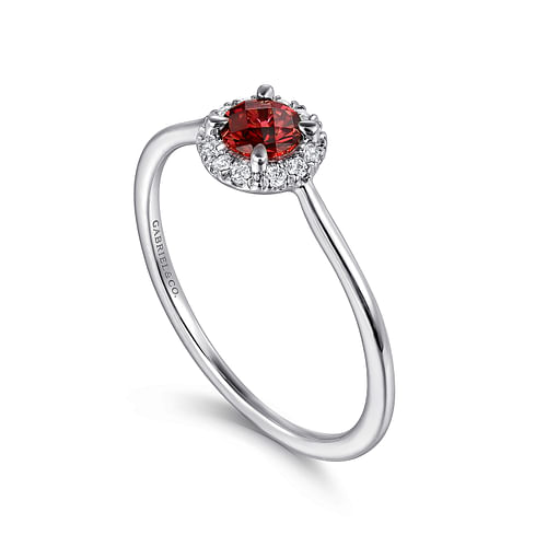 14K White Gold Garnet and Diamond Halo Ring