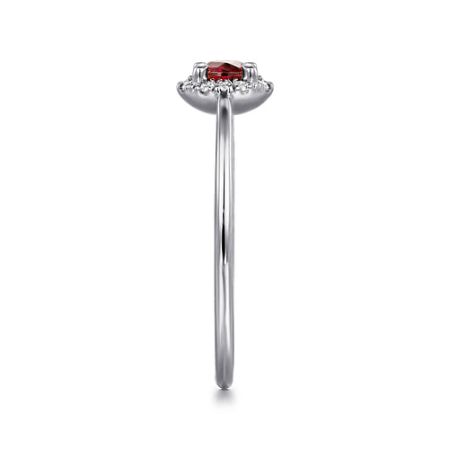 14K White Gold Garnet and Diamond Halo Ring