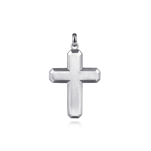 14K White Gold Geometric Cross Pendant