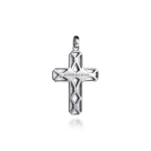 14K White Gold Geometric Cross Pendant