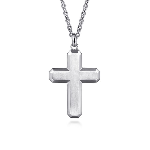 14K White Gold Geometric Cross Pendant