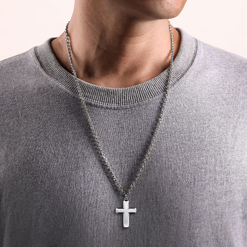 14K White Gold Geometric Cross Pendant