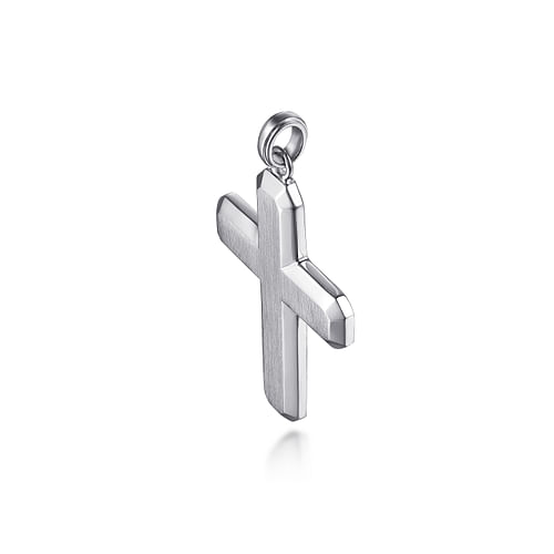 14K White Gold Geometric Cross Pendant