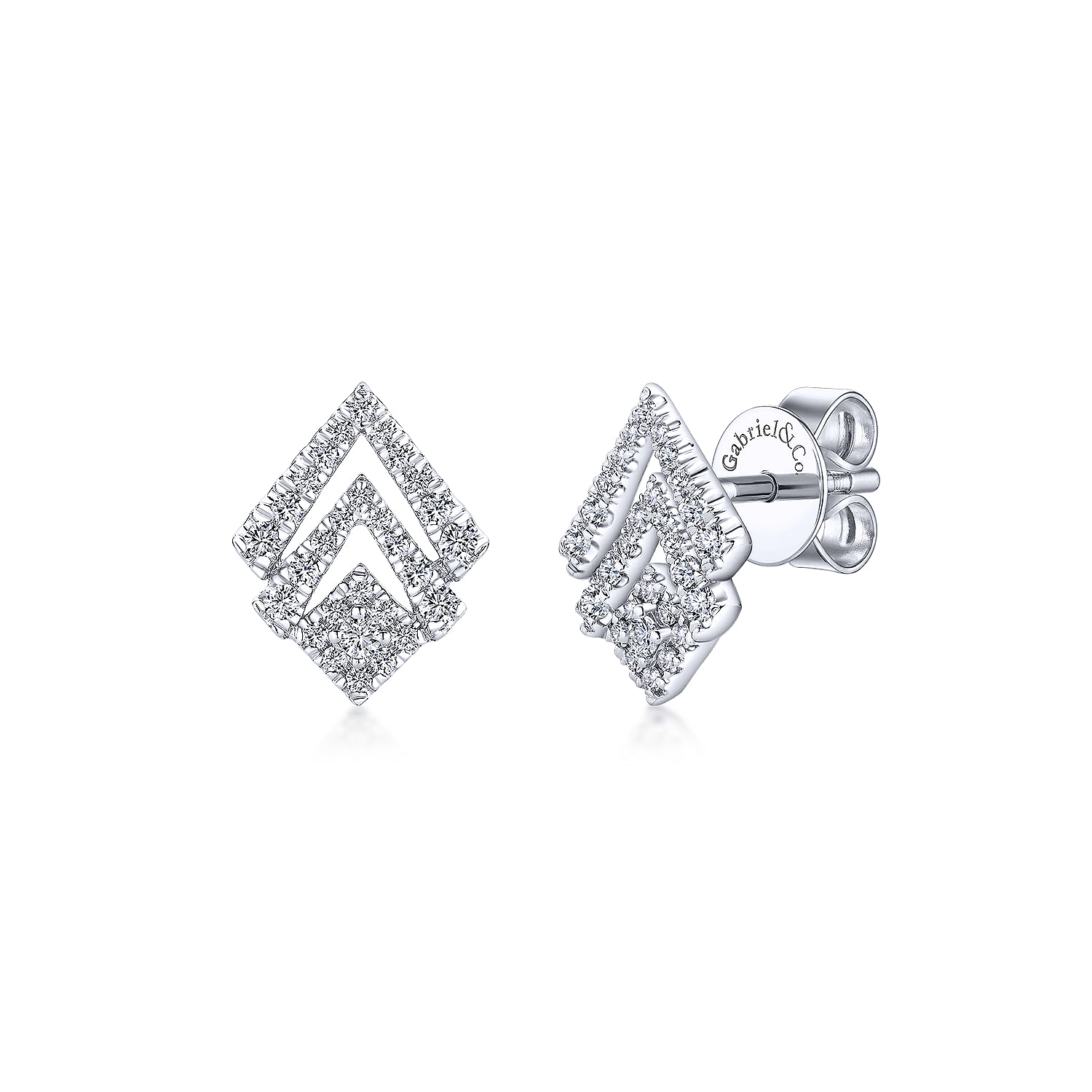 14K White Gold Geometric Cutout Diamond Stud Earrings
