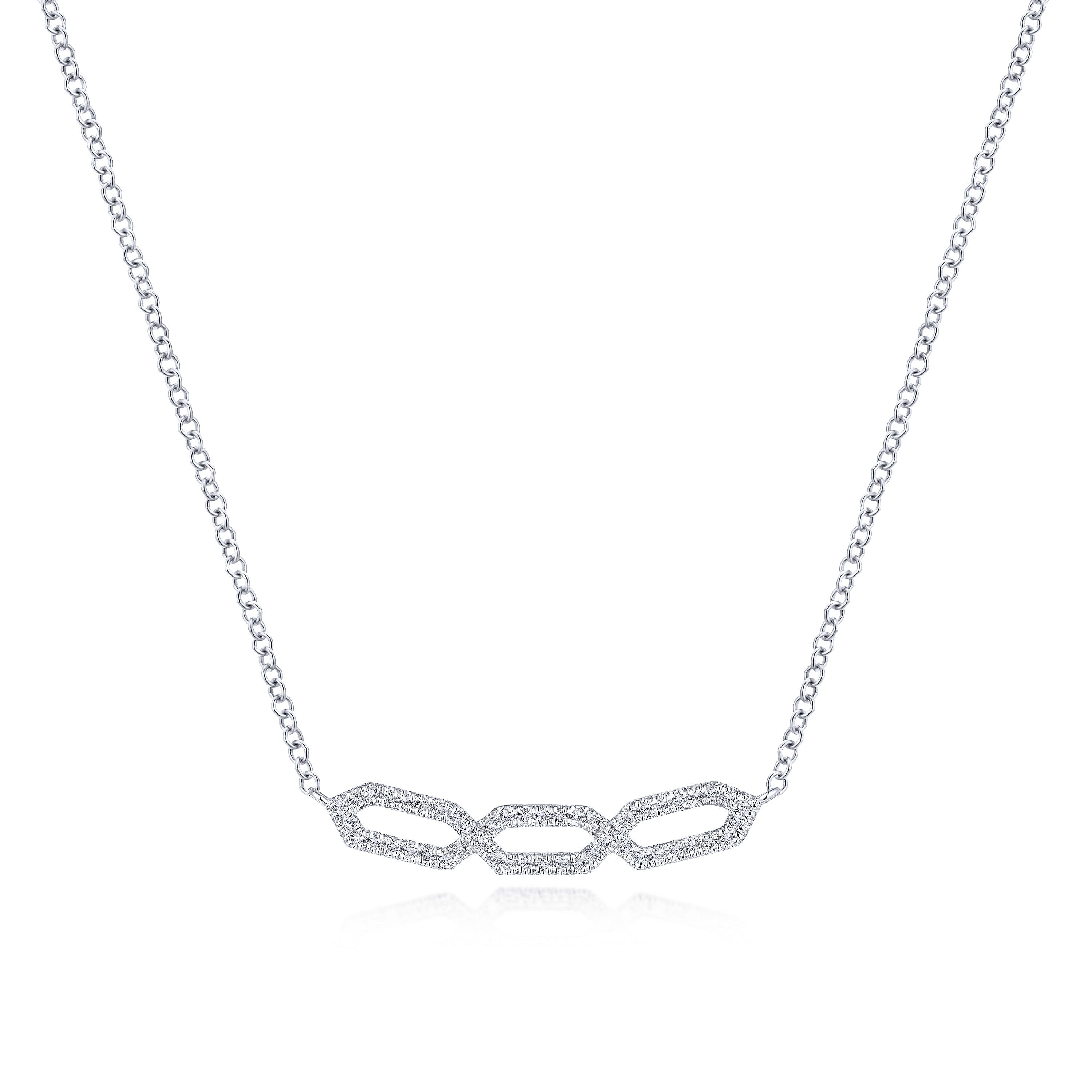 14K White Gold Geometric Diamond Bar Necklace