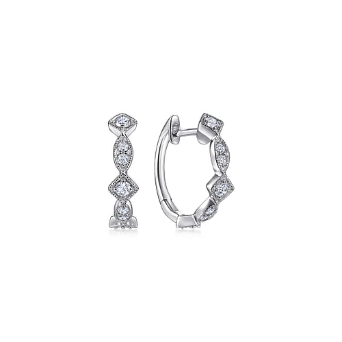 14K White Gold Geometric Diamond Huggie Earrings