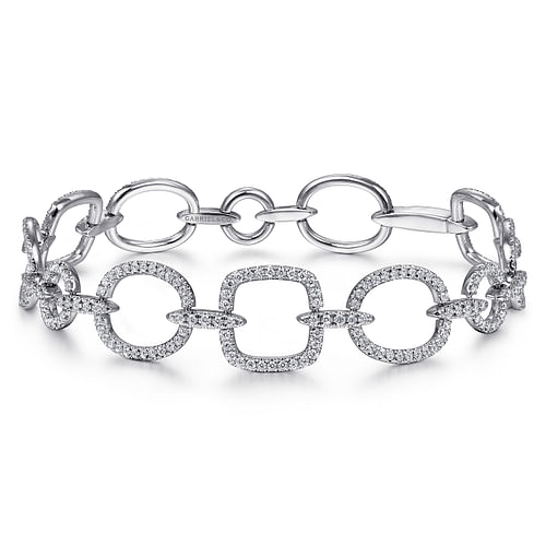 14K White Gold Geometric Diamond Links Tennis Bracelet