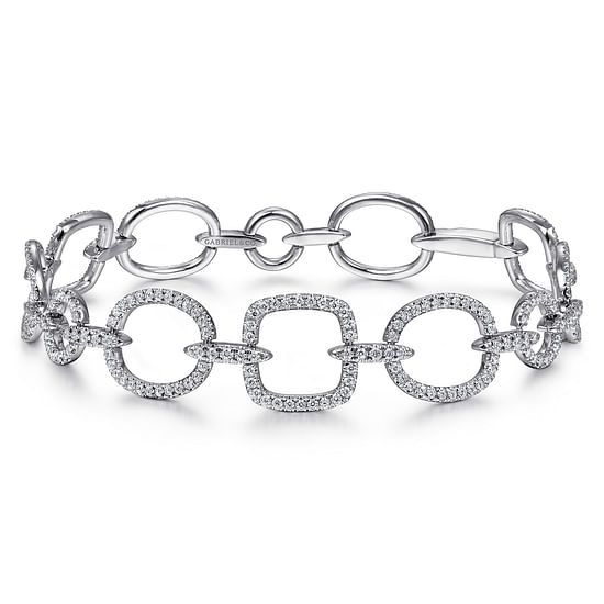 Gabriel - 14K White Gold Geometric Diamond Links Tennis Bracelet