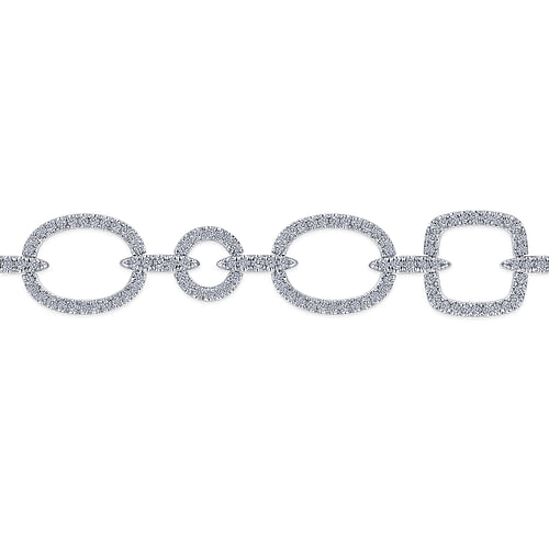 14K White Gold Geometric Diamond Links Tennis Bracelet