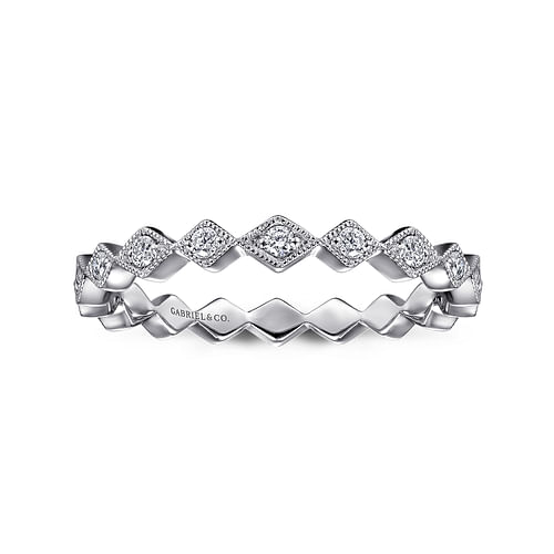 14K White Gold Geometric Diamond Stackable Ring