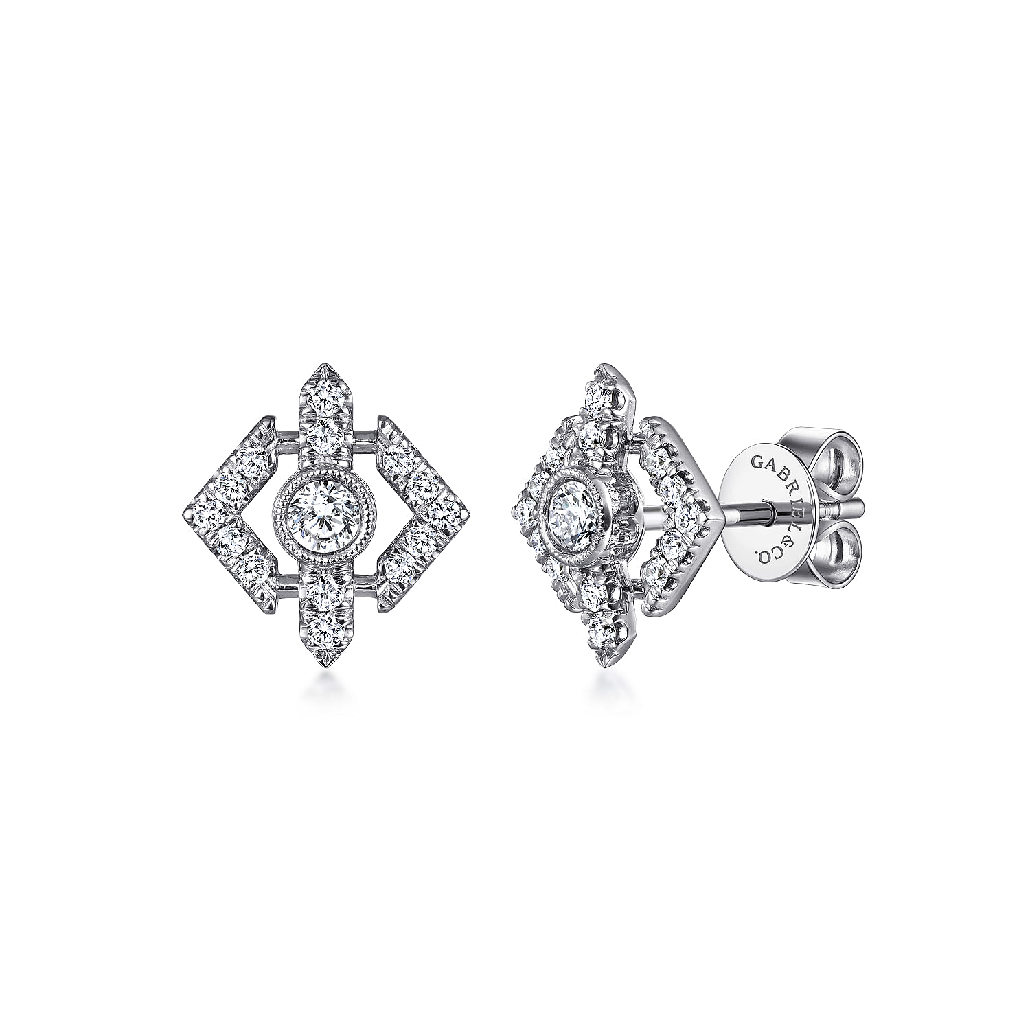 Gabriel - 14K White Gold Geometric Diamond Stud Earrings