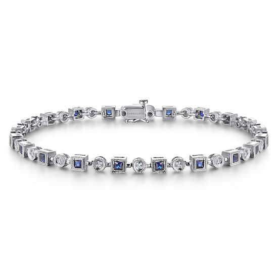 Gabriel - 14K White Gold Geometric Diamond and Sapphire Tennis Bracelet