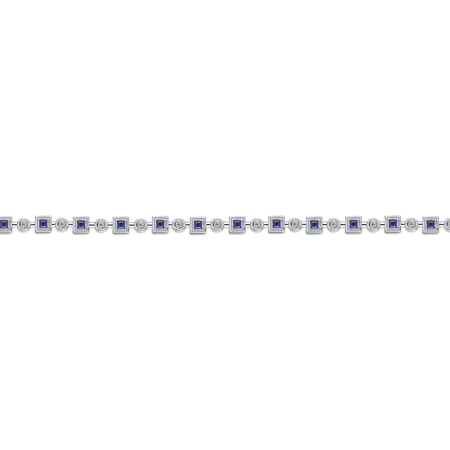 14K White Gold Geometric Diamond and Sapphire Tennis Bracelet