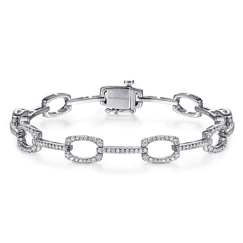 14K White Gold Geometric Link Diamond Tennis Bracelet