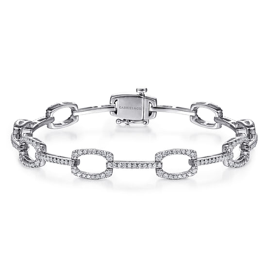 Gabriel - 14K White Gold Geometric Link Diamond Tennis Bracelet