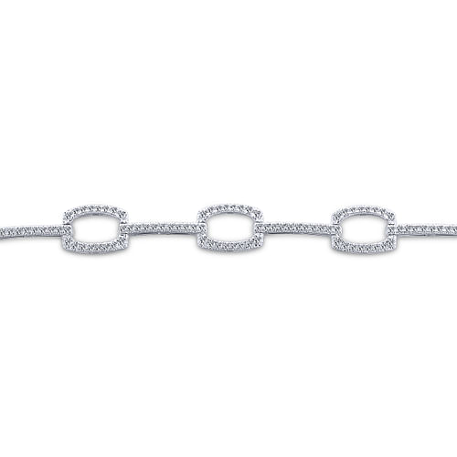 14K White Gold Geometric Link Diamond Tennis Bracelet