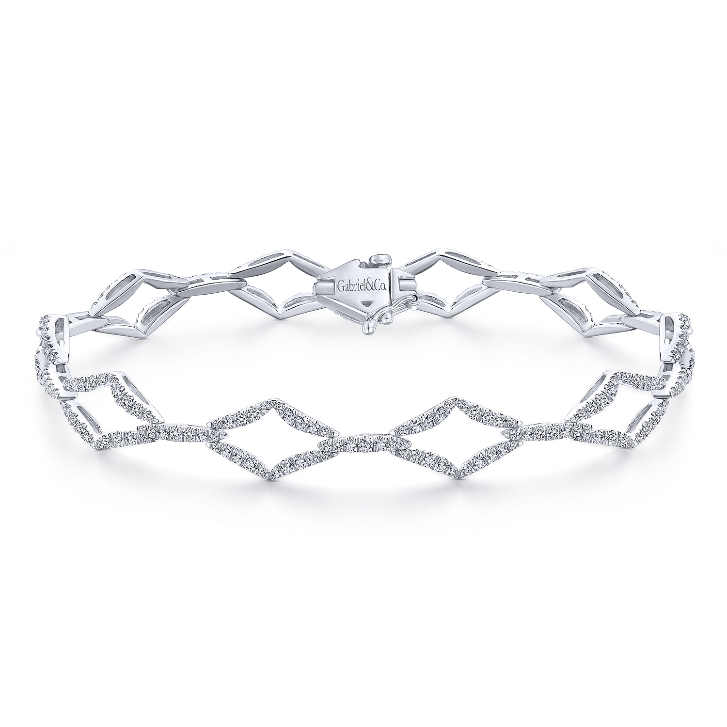 14K White Gold Geometric Link Diamond Tennis Bracelet