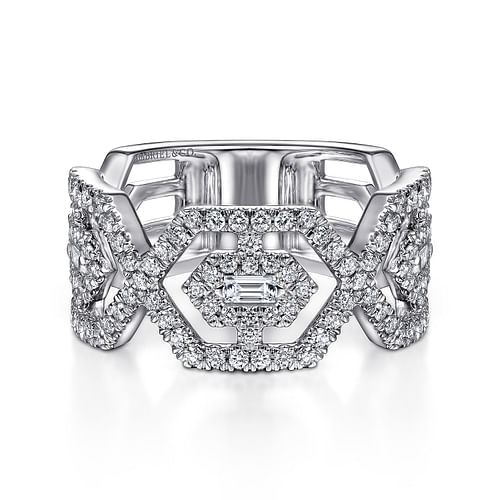 14K White Gold Geometric Open Diamond Ring