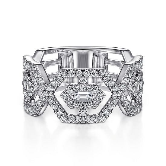 Gabriel - 14K White Gold Geometric Open Diamond Ring