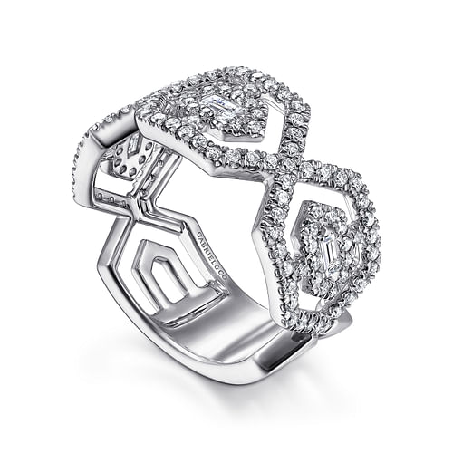 14K White Gold Geometric Open Diamond Ring