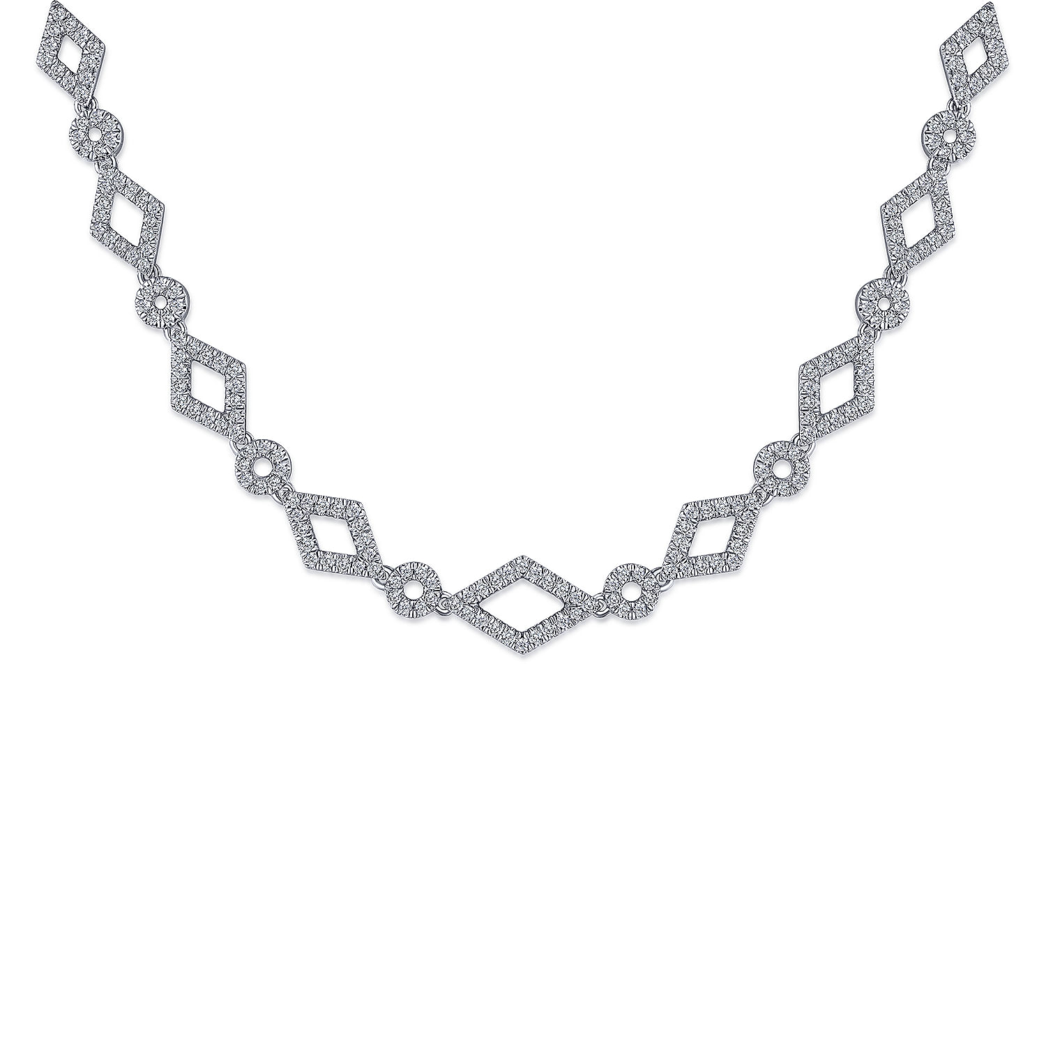 14K White Gold Geometric Pavé Diamond Link Necklace