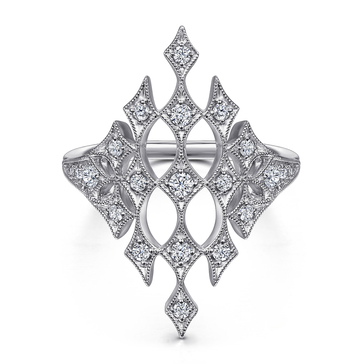 Gabriel - 14K White Gold Geometric Rhombus Diamond Statement Ring