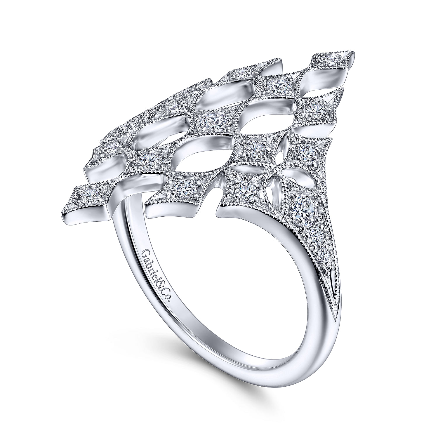 14K White Gold Geometric Rhombus Diamond Statement Ring