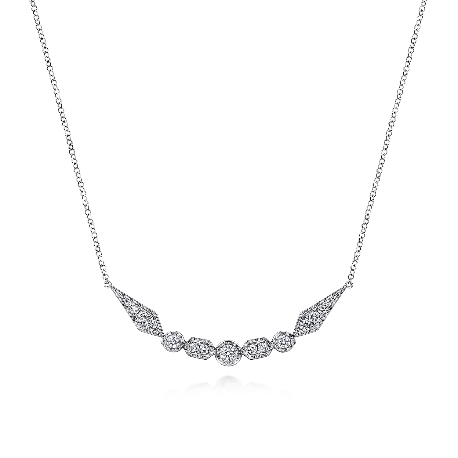 Gabriel - 14K White Gold Geometric Shape Curved Bar Diamond Necklace