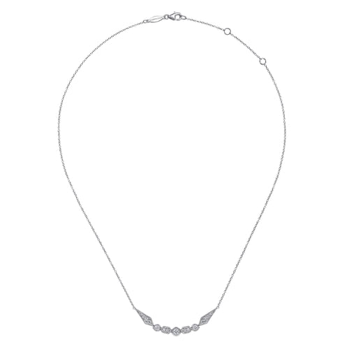 14K White Gold Geometric Shape Curved Bar Diamond Necklace