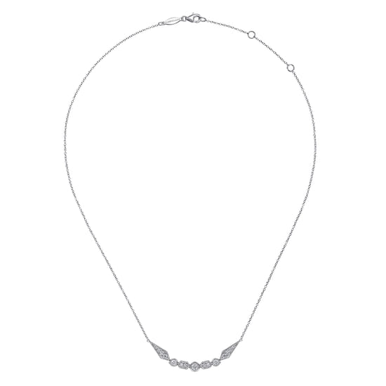 14K White Gold Geometric Shape Curved Bar Diamond Necklace angle 2