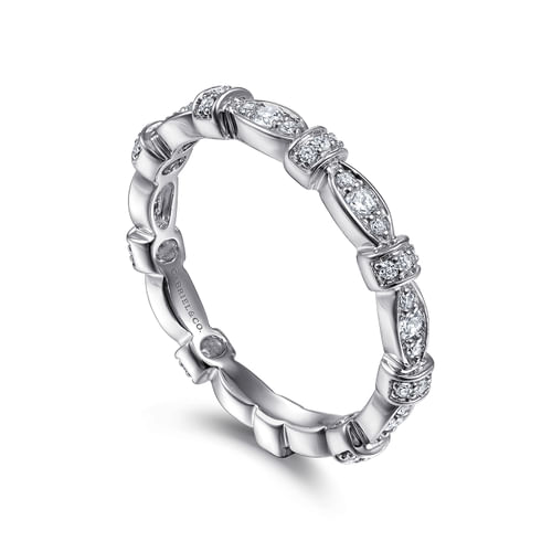 14K White Gold Geometric Stackable Diamond Ring
