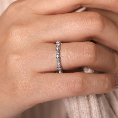 14K White Gold Geometric Stackable Diamond Ring