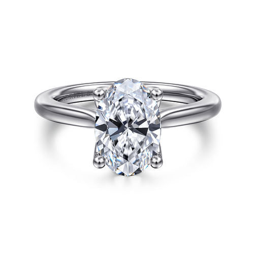 14K White Gold Gold Oval Lotus Diamond Engagement Ring
