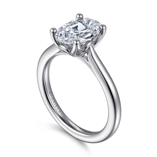 14K White Gold Gold Oval Lotus Diamond Engagement Ring