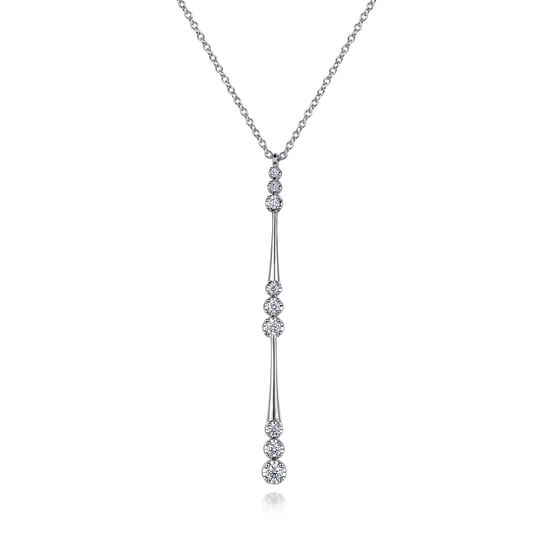 Gabriel - 14K White Gold Graduated Diamond Station Drop Y Necklace 