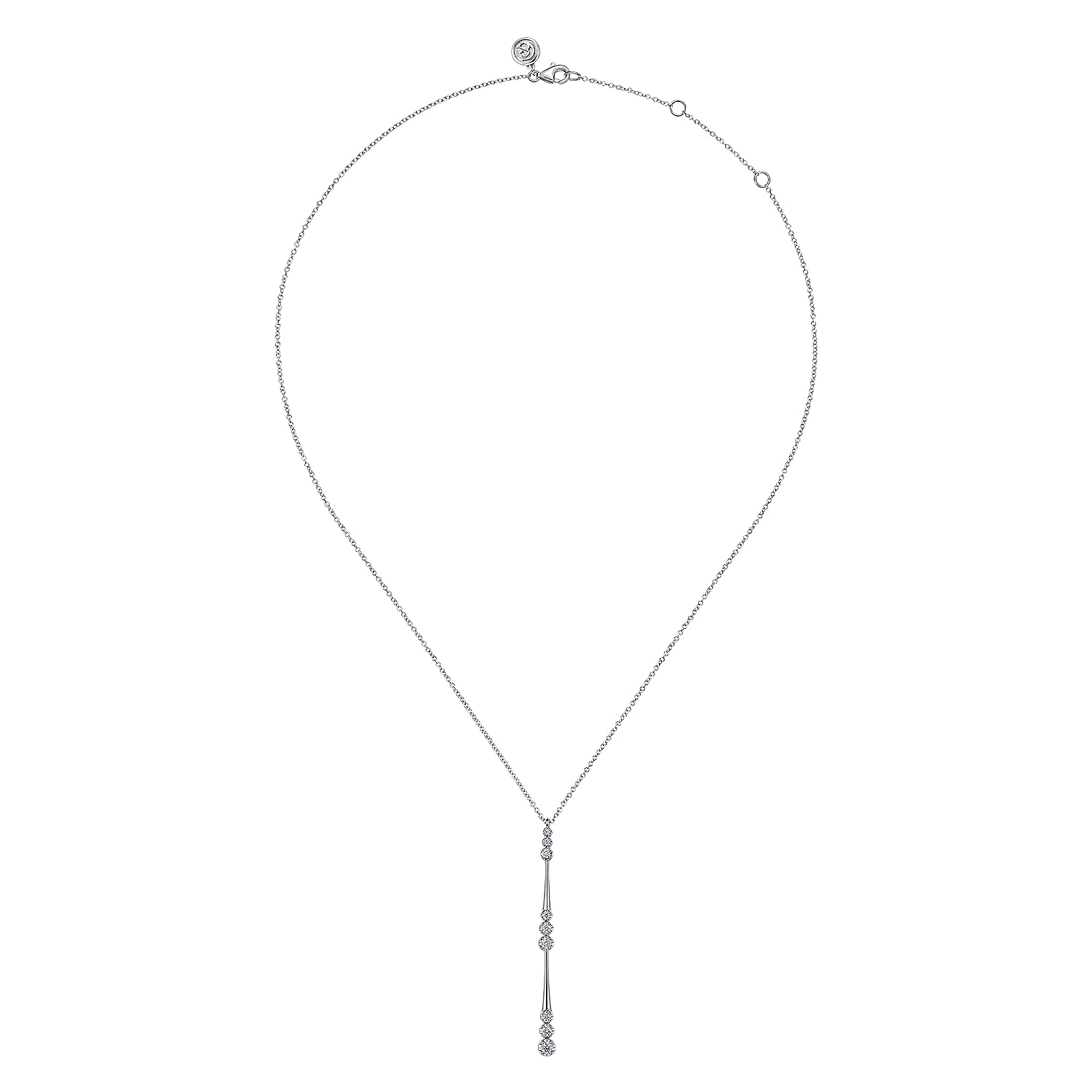 14K White Gold Graduated Diamond Station Drop Y Necklace 